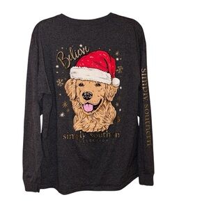 Simply Southern‎ Christmas Dog believe Long Sleeve Shirt grey size large